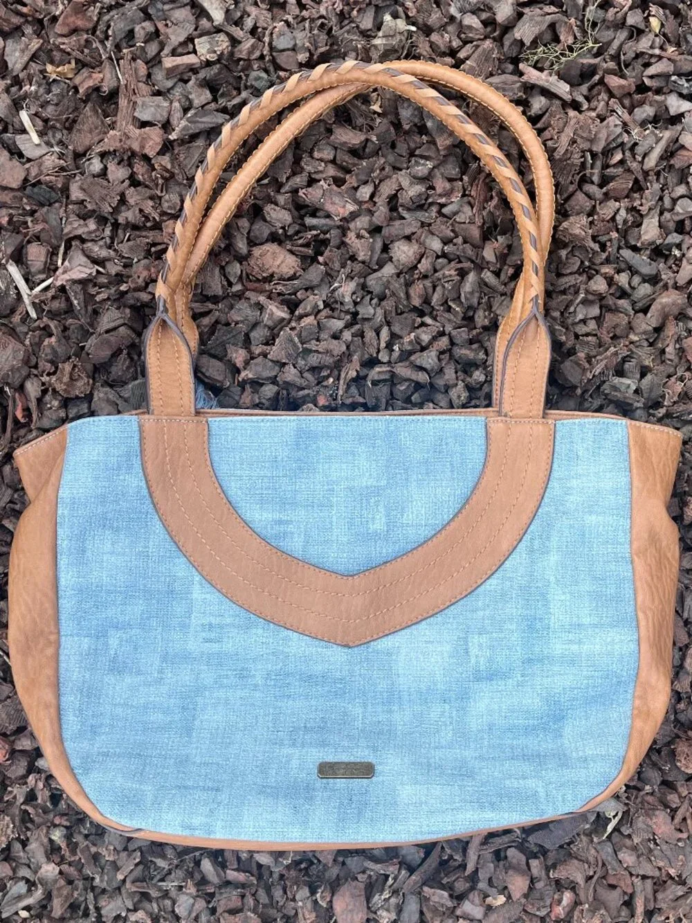 Jessica Simpson Tote Shoulder Bag Faux Leather Boho Multicolor Tassels Denim